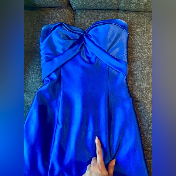 Strapless Sweetheart Neckline Floor Length Royal Blue Prom Evening Gown Dress - Picture 8 of 9